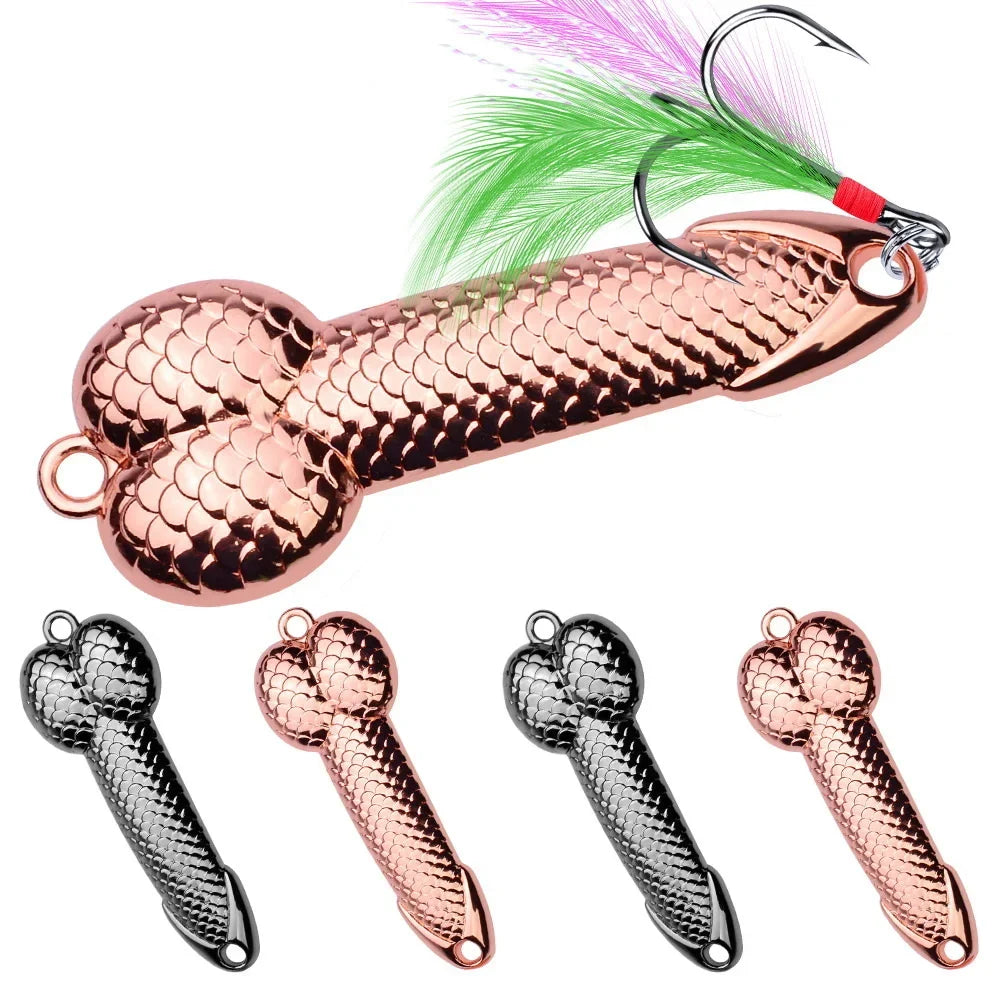 Metal Penis Lure with Spoon, Glitter Vibrating Hard Artificial Bait wi